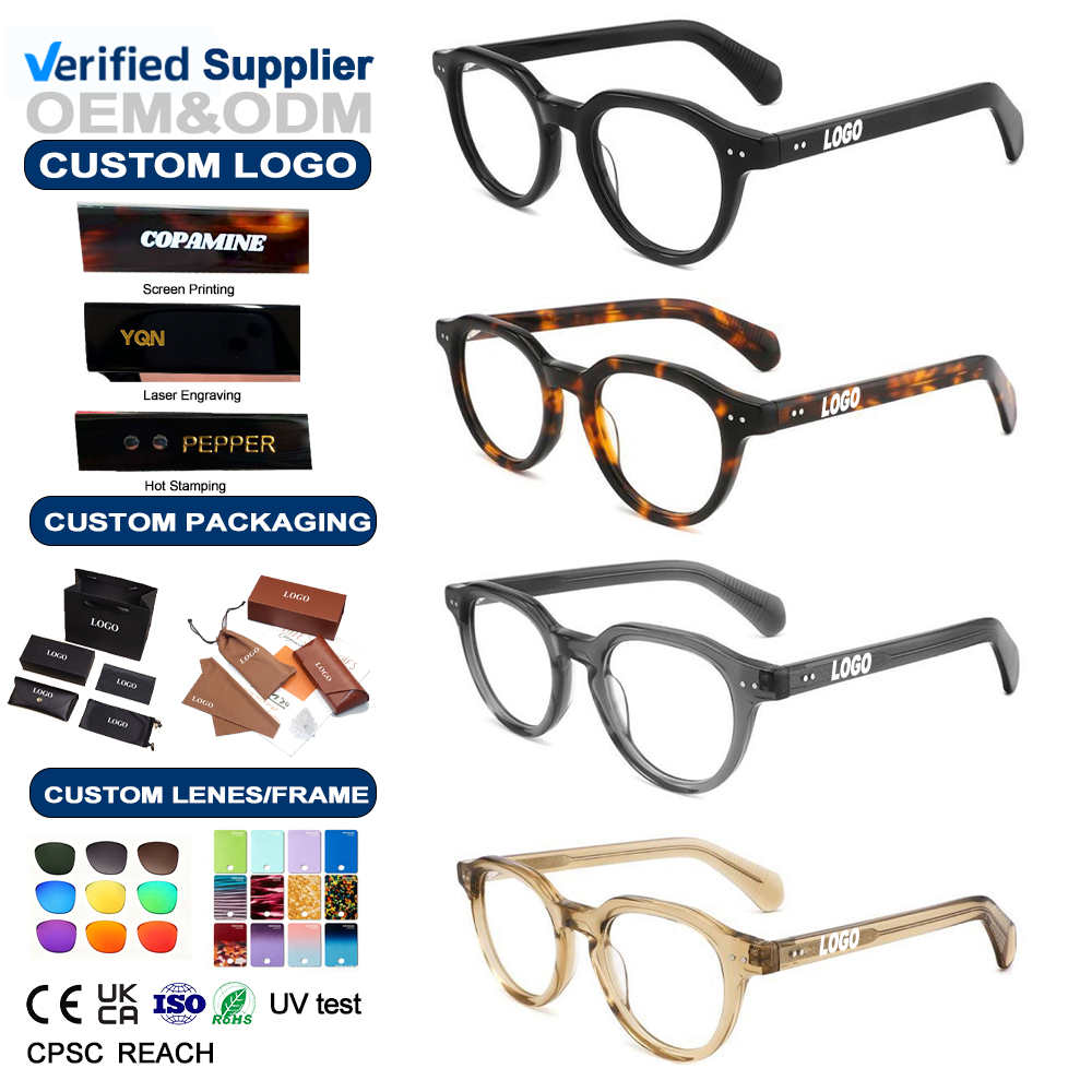 2026 Frame Glasses Anti Blue Light Glasses for Women Designer Eyeglass Frames for Men Acetate Round Eyeglasses Wholesale