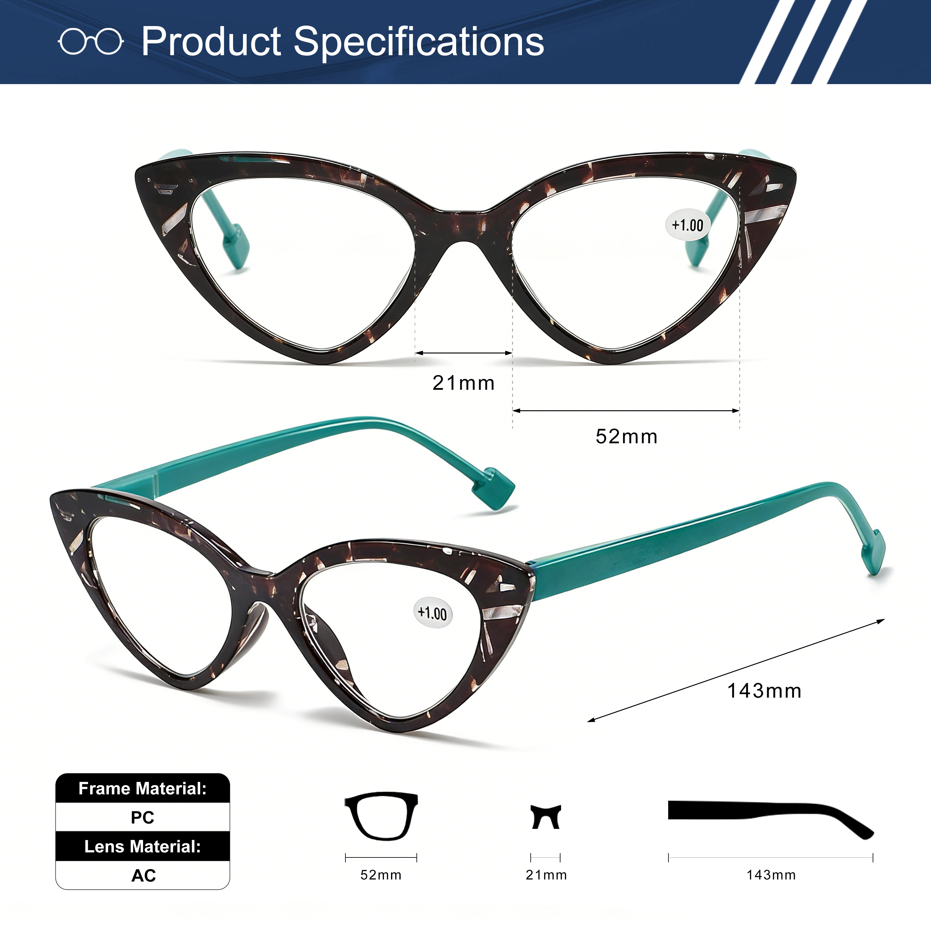 Wholesale Presbyopic Glasses Triangular Vintage Cat Eye Elderly Women