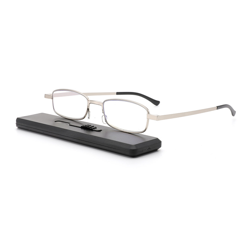 Ultra Thin Mini Reading Glasses With Push-Pull Eyeglasses Case Anti Blue Light Resin Lens Metal Reading Spectacles