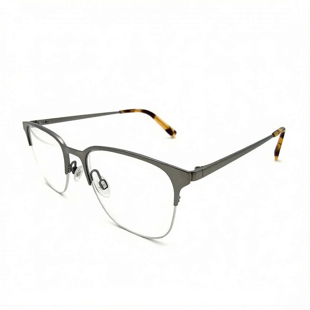 631333 Half Rim Classic Brow Line Metal Optical Eyeglasses Frame Business Metal Spectacles With Acetate Temple Tips OEM ODM