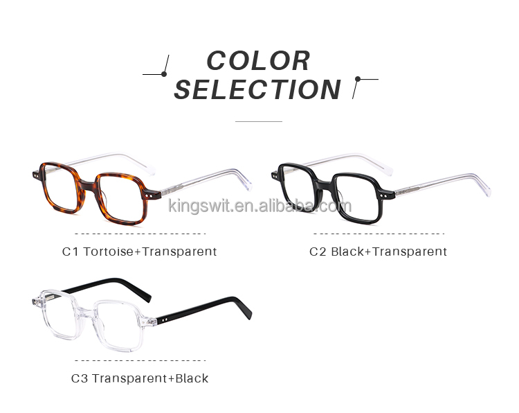 KingSwit KF1103 Trendy Custom Acetate Square Optical Frame Eyeglasses Geometric Pattern CE Certified Retro Style Unisex 3 Colors