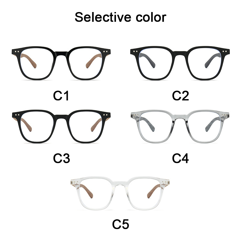 Retro Round Square TR90 Optical Glasses Frame For Men Women Metal Hinge Wood Grain Temples Blue Light Blocking Eyewear