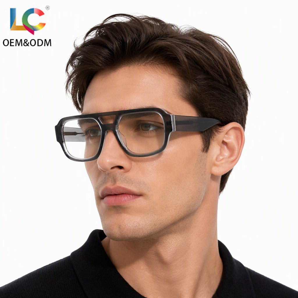 Hot Sales Acetate Frame Optical Glasses Anti-Blue Light Square Double Bridge Eyewear For Reading Office Daily Men Women Factory