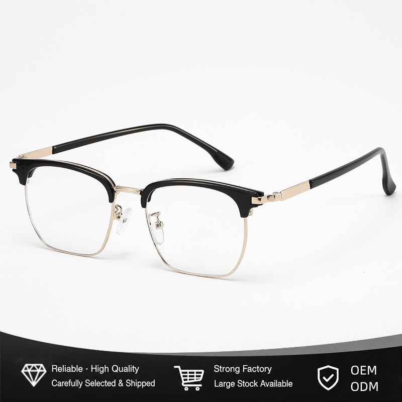 Metal Rim Browline Eyeglasses Women Men Oversized Frame Extended Temples Blue Light Blocking UV400 Wholesale