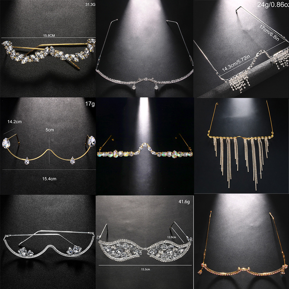 Cross-border Best-selling Rhinestone Eyeglass Frames for Women High-end Look Diamond-encrusted Rimless square Face Shape