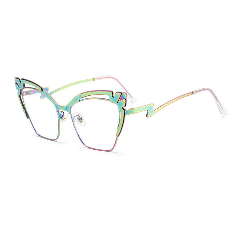 BL66055 Metal Cat Eye Shape Women's Eyeglasses with Print Pattern Stainless Steel Full Rim Fashion Glasses for Daily Wear