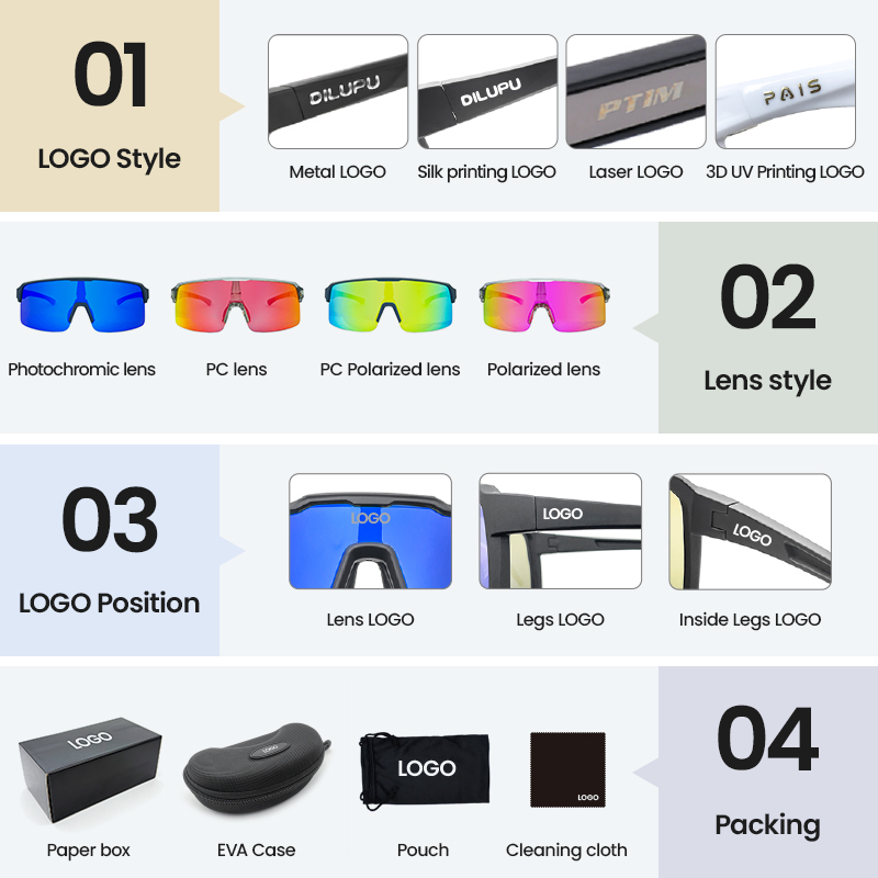 Custom LOGO Photochromic Running Glasses Manufacturer New Men's Women Cycling Sunglasses UV400 Bike Sports Glasses