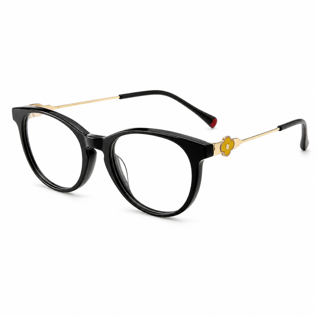 Retro Children's Round Optical Glasses Frames Model 03001 Kids Jelly Pink Purple Blue Black Eyeglasses with Yellow Flower Decor