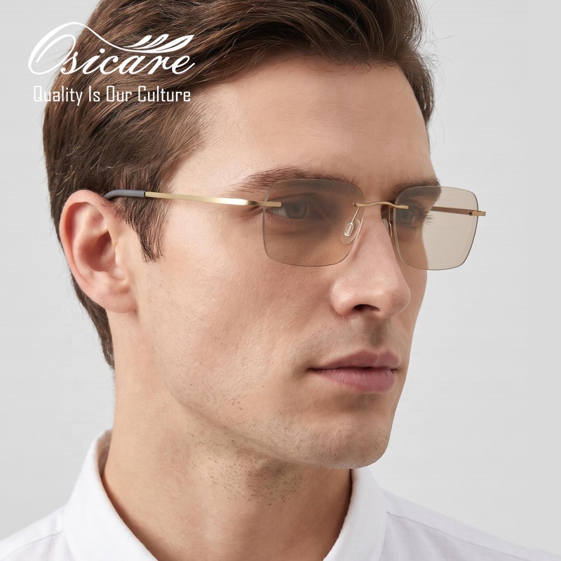 Osicare High Quality Lightweight Titanium Rimless Rect Photochromic Lenses Glasses Eyeglasses Optical Frames Eyewear For Men