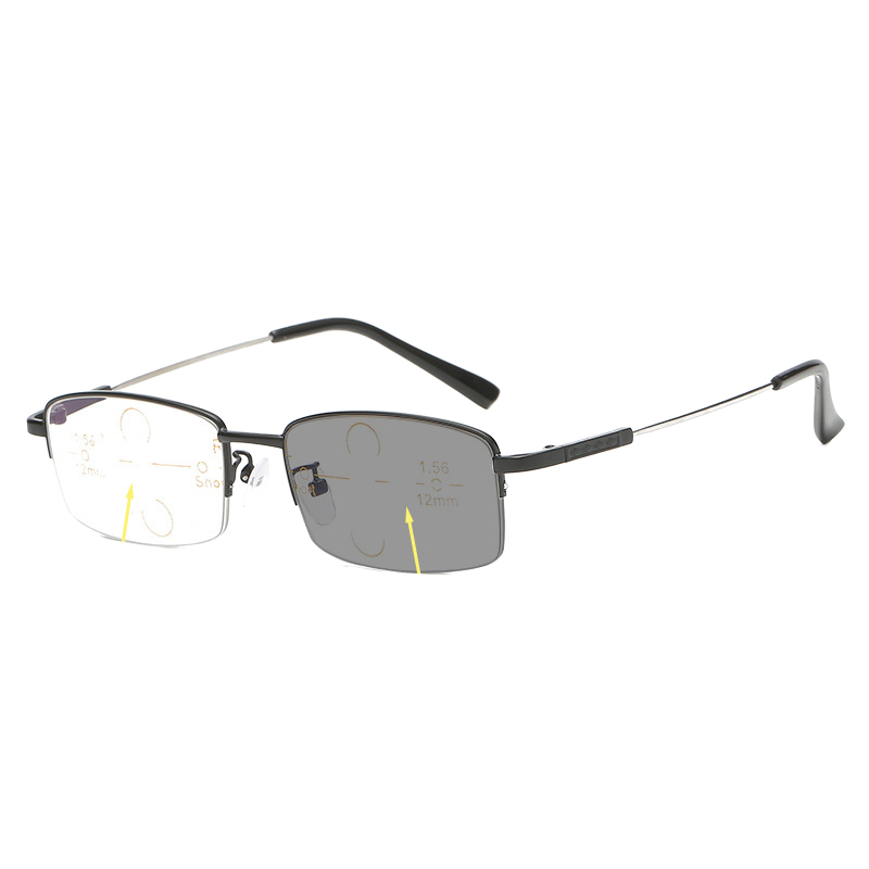 Slim Photochromic Progressive Reading Glasses Blue Light Blocking Memory Titanium PC Lens UV Adaptive Multifocal Eyewear