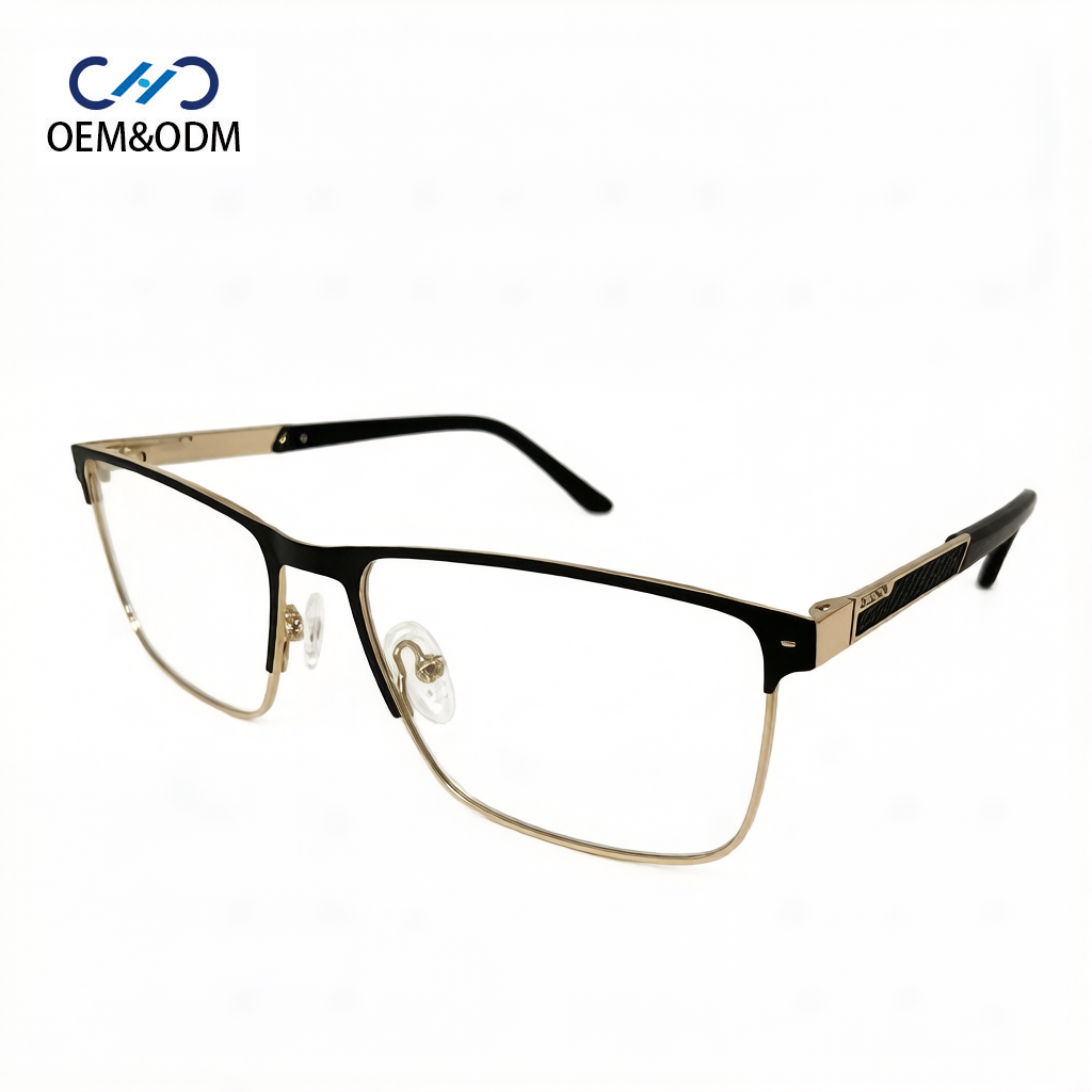 25JJH110 Unisex Business Metal Eyeglasses Frame Rectangle Stainless Sheet Temple Spring Hinge Custom Logo Metal Optical Frames