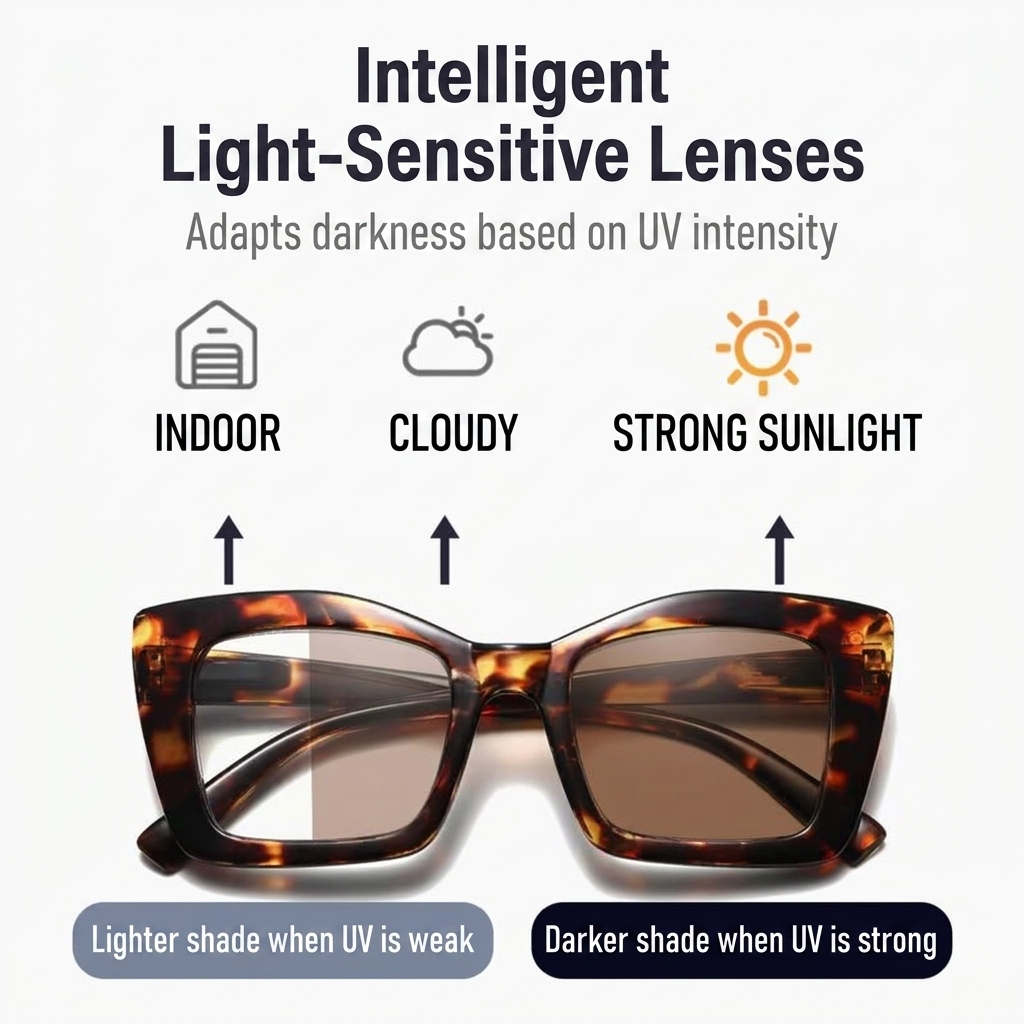 Wholesale Women's Photochromic Reading Square Prescription Sunglasses UV400 Full Rim Lightweight Comfortable Fashion Color