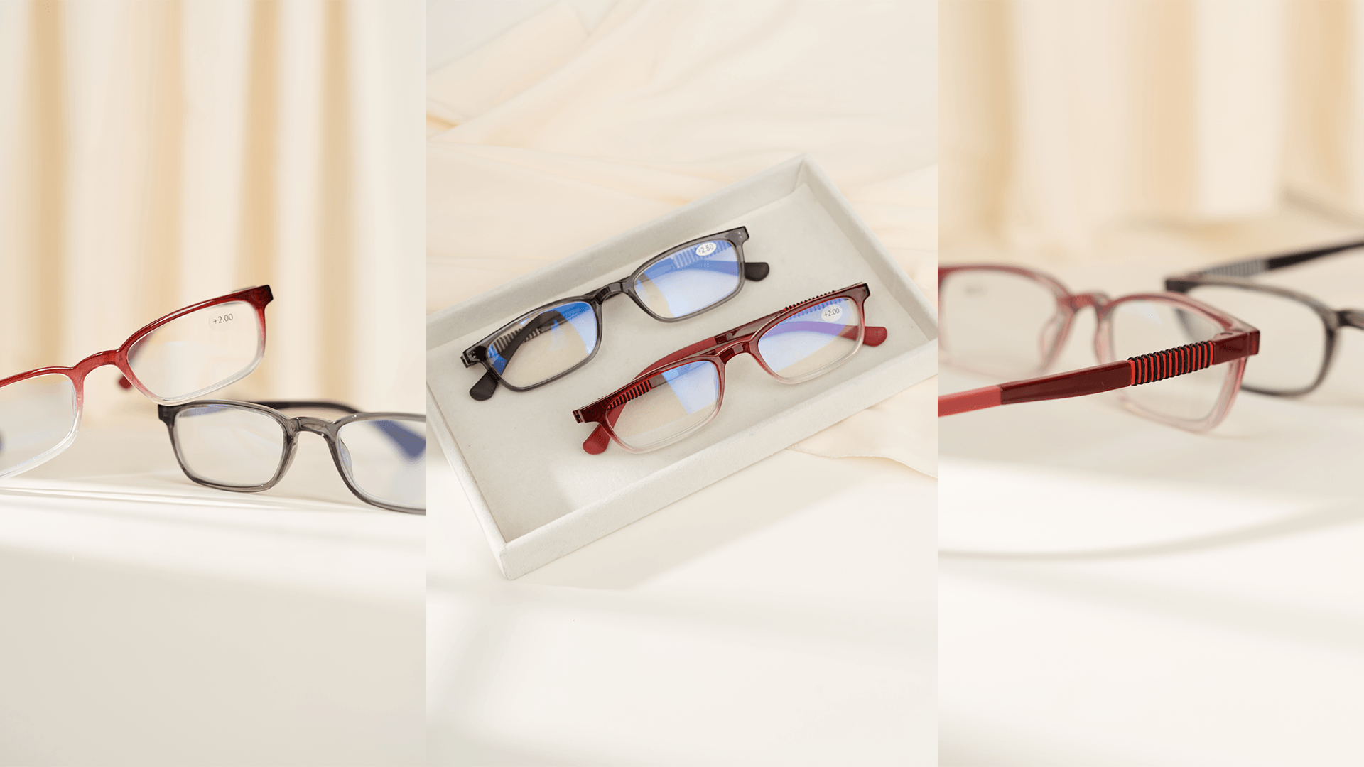 COUPLE reading glasses detail view showing matching frame design