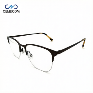 631333 Half Rim Classic Brow Line Metal Optical Eyeglasses Frame Business Metal Spectacles With Acetate Temple Tips OEM ODM