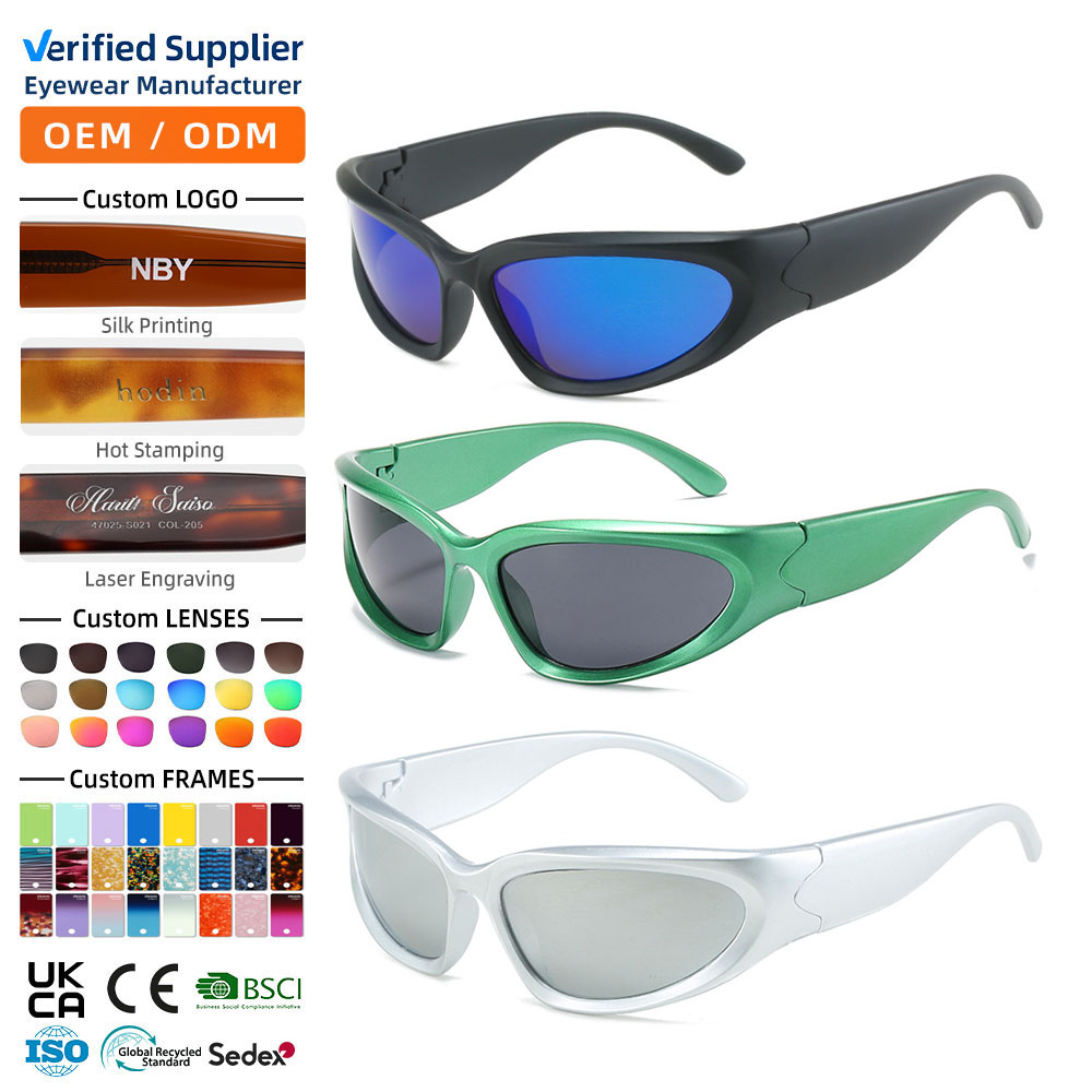 VIFF XY20896 Aliens Wrap Around Shades Futuristic Oval Trendy Eyewear Y2K Sun Glasses Sunglasses for Women Men