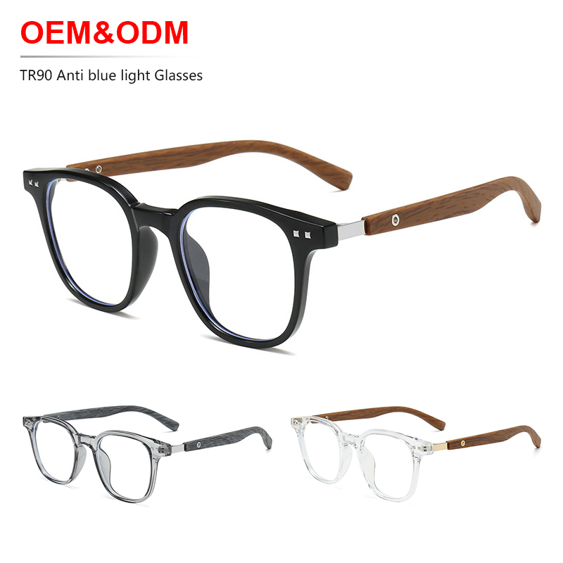 Retro Round Square TR90 Optical Glasses Frame For Men Women Metal Hinge Wood Grain Temples Blue Light Blocking Eyewear