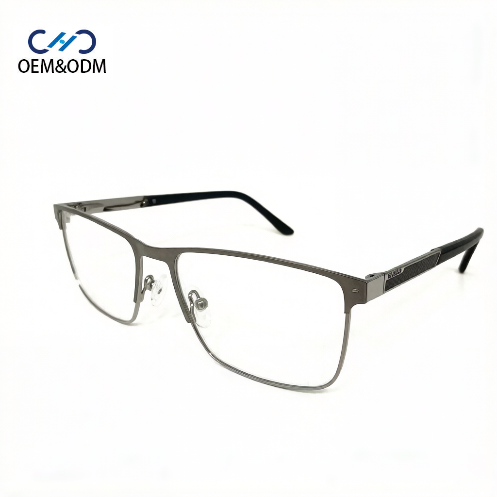 25JJH110 Unisex Business Metal Eyeglasses Frame Rectangle Stainless Sheet Temple Spring Hinge Custom Logo Metal Optical Frames