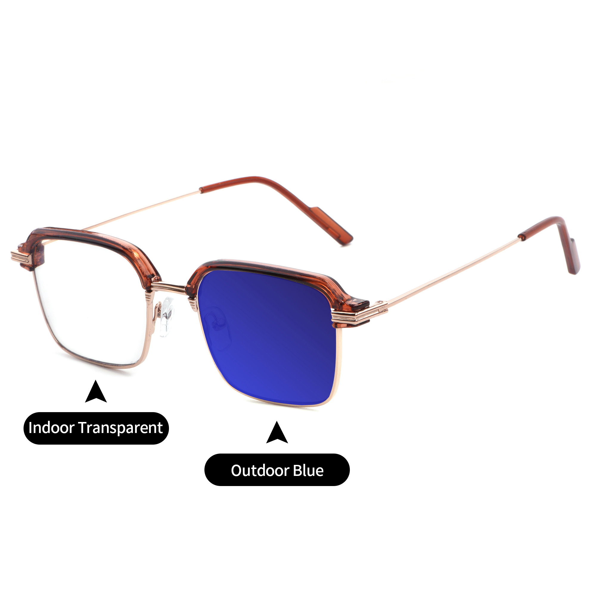 Fashion Square Browlines Metal Eyeglasses Frames Men Blue Reflection Film Photochromic Glasses Optical Computer Eyewear UV400