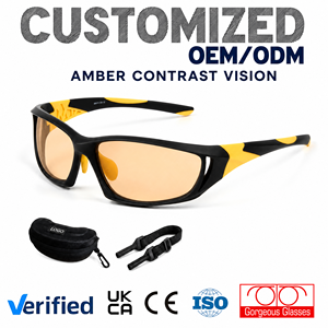 Amber Tint Pickleball Glasses Contrast Enhancing PC Lens TR90 Sports Eyewear