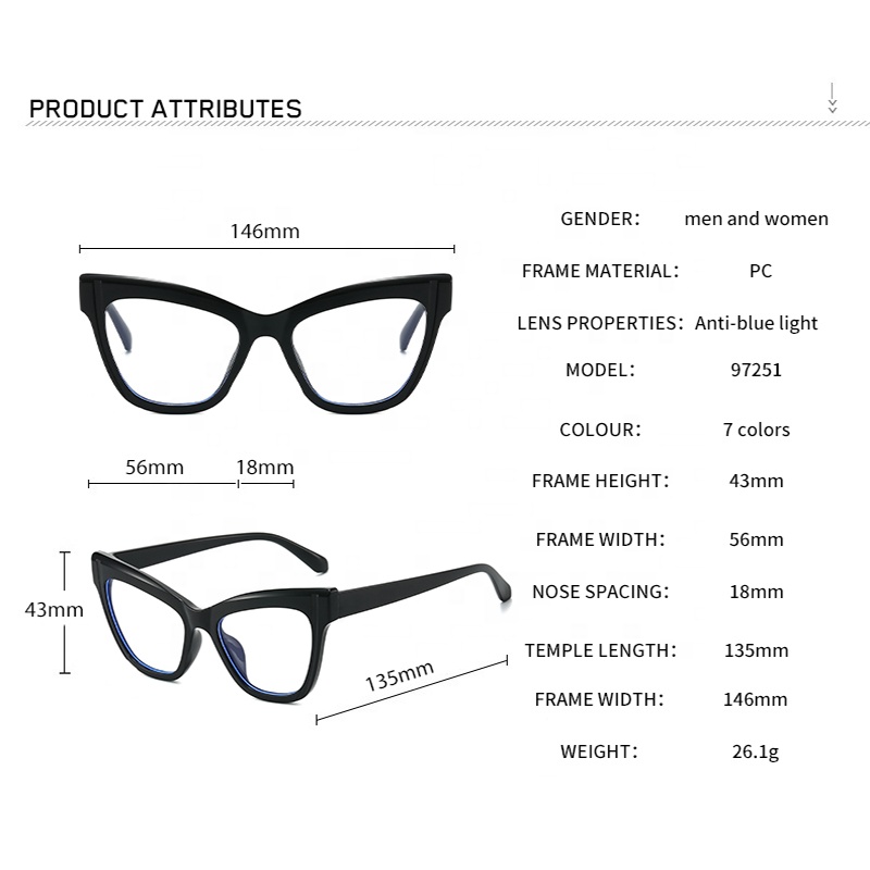 High Quality Customized Retro Cat Eye Women's Eyeglasses Frames Fashionable Anti-Blue Light All Face Shapes