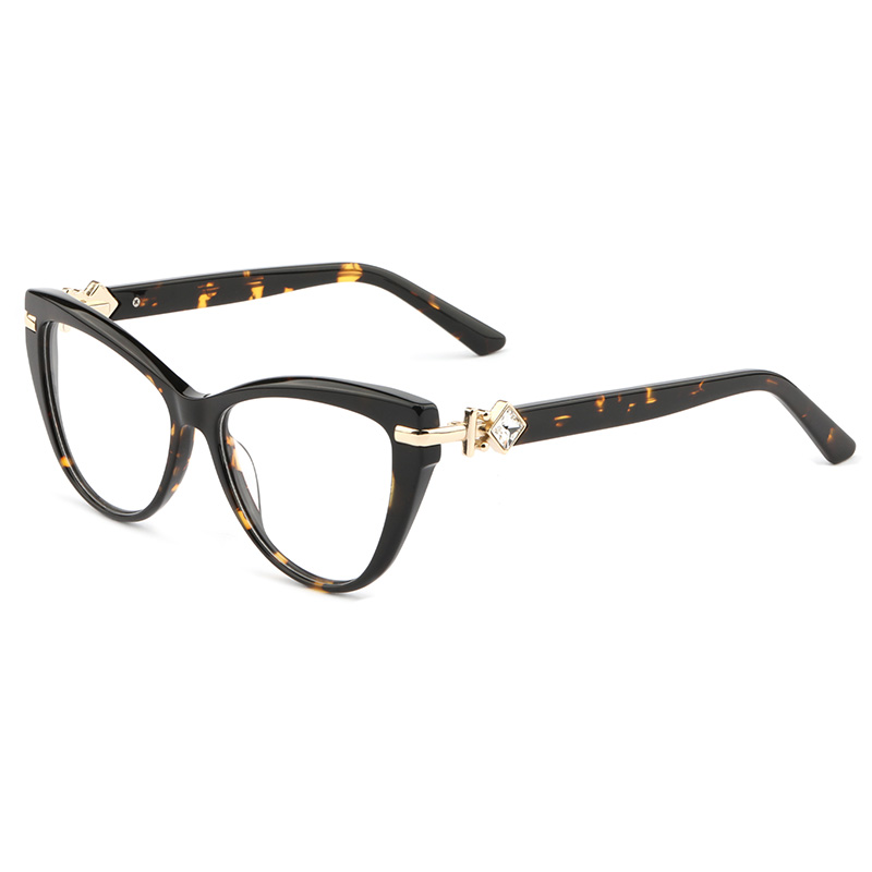 Women's Luxury Acetate and Mix Metal Cat Eye Full-Rim Optical Frames Fashionable Solid Pattern Pink Blue