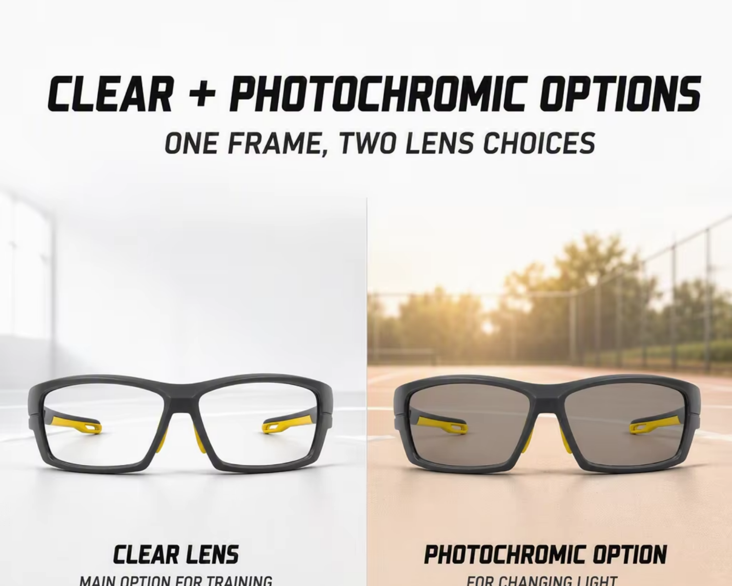 Clear Lens Pickleball Glasses Court Training Sports Eyewear Photochromic Option Custom Logo OEM for Clubs
