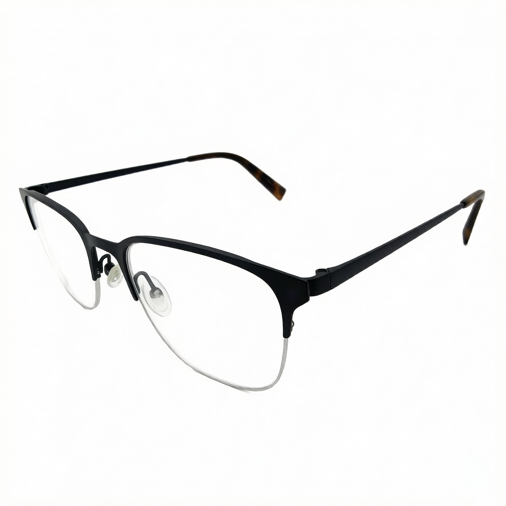 631333 Half Rim Classic Brow Line Metal Optical Eyeglasses Frame Business Metal Spectacles With Acetate Temple Tips OEM ODM