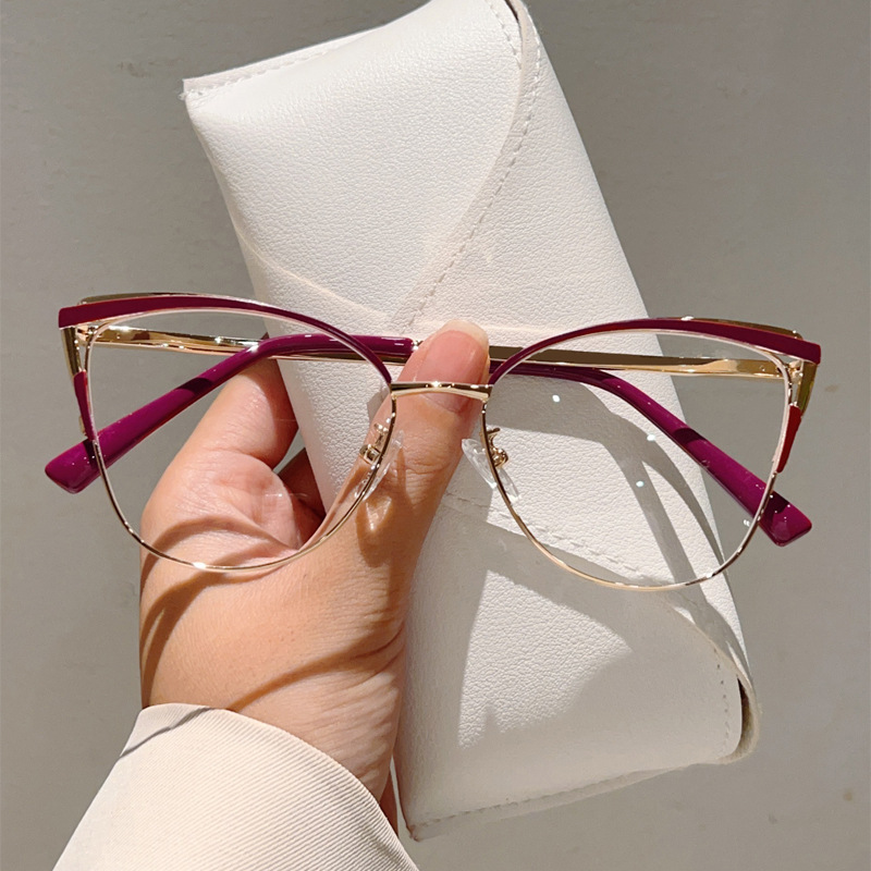 New Luxury Women's Cat Eye Metal Frame Eyeglasses High-End Anti Blue Light Blocking Glasses Spectacle Frames for All Face