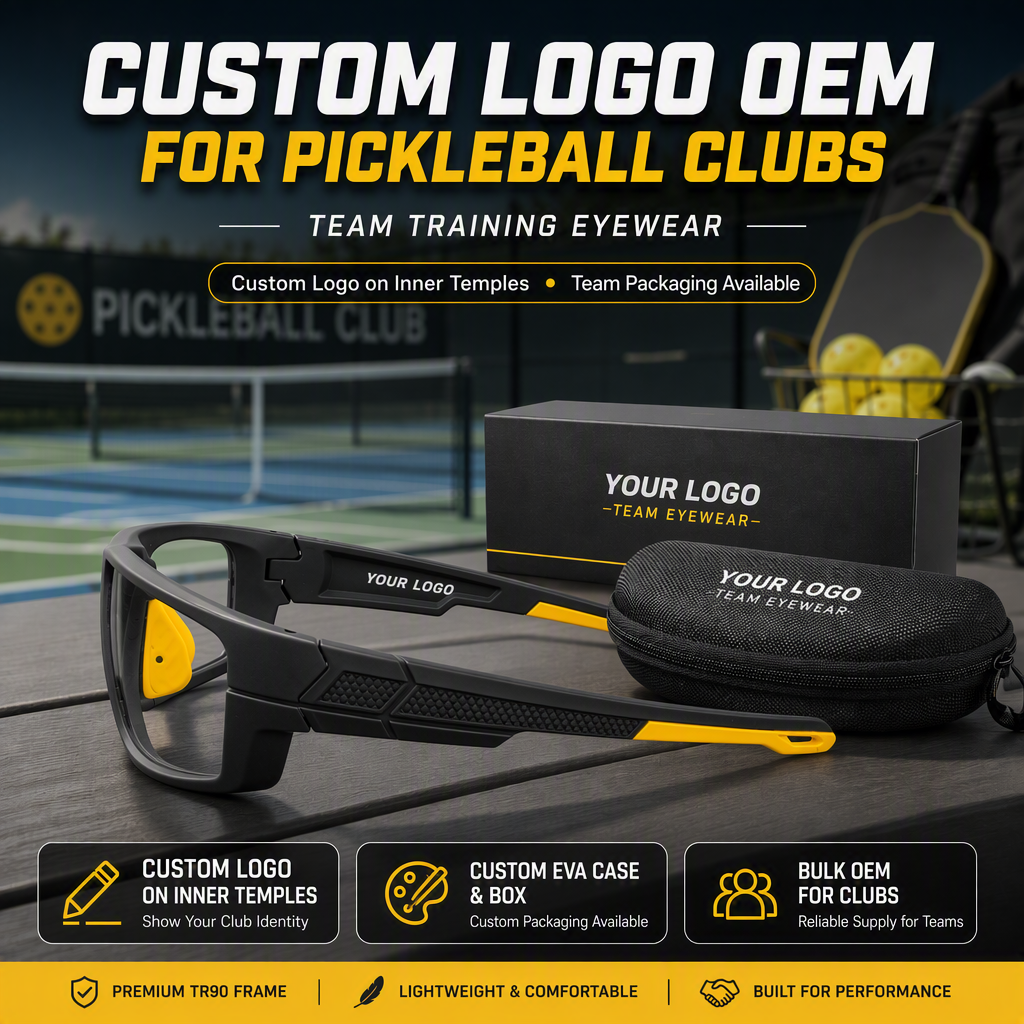 Clear Lens Pickleball Glasses Court Training Sports Eyewear Photochromic Option Custom Logo OEM For Clubs