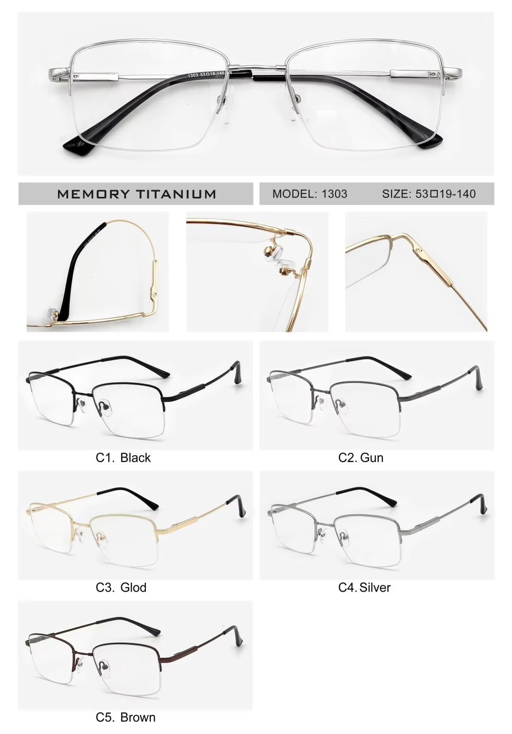 New Material High-quality Ultra-light Memory Titanium Business-style Unisex Casual Comfortable Metal Semi-frame Glasses Adults