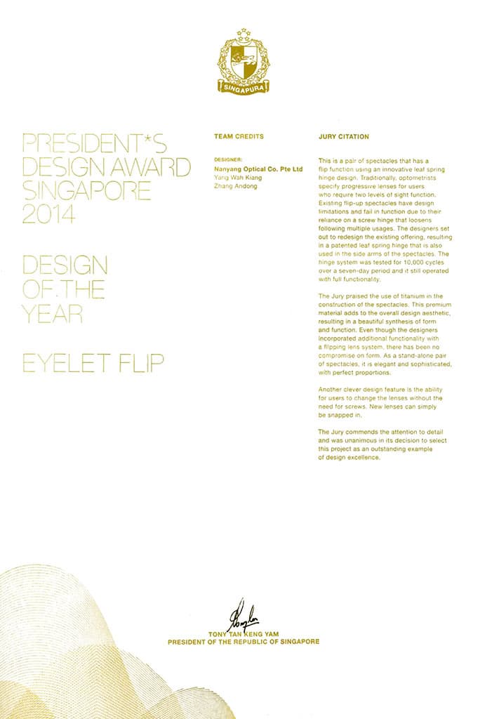 President's Design Award Singapore for Eyelet Flip