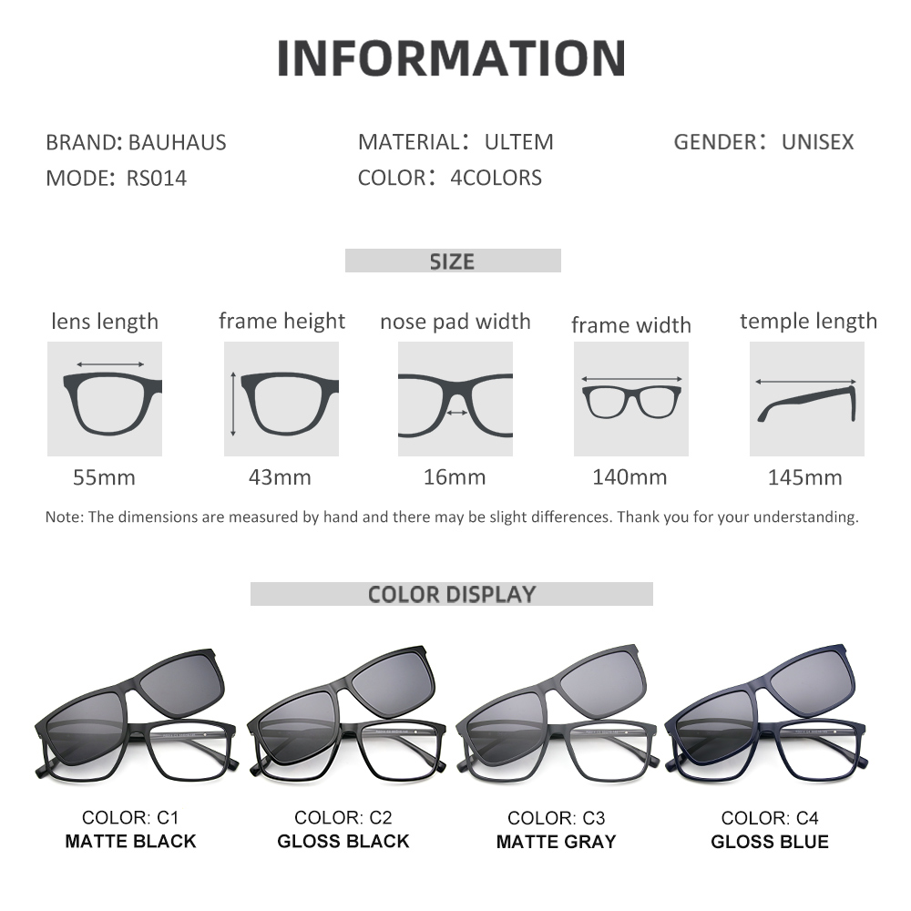 RS014 New 360 Bendable Temple High Quality Ultem Clip on Glasses Magnetic Eye Frame