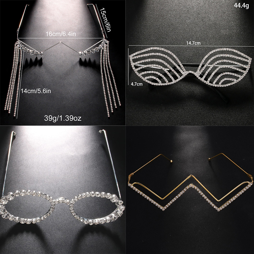 Cross-border Best-selling Rhinestone Eyeglass Frames for Women High-end Look Diamond-encrusted Rimless square Face Shape