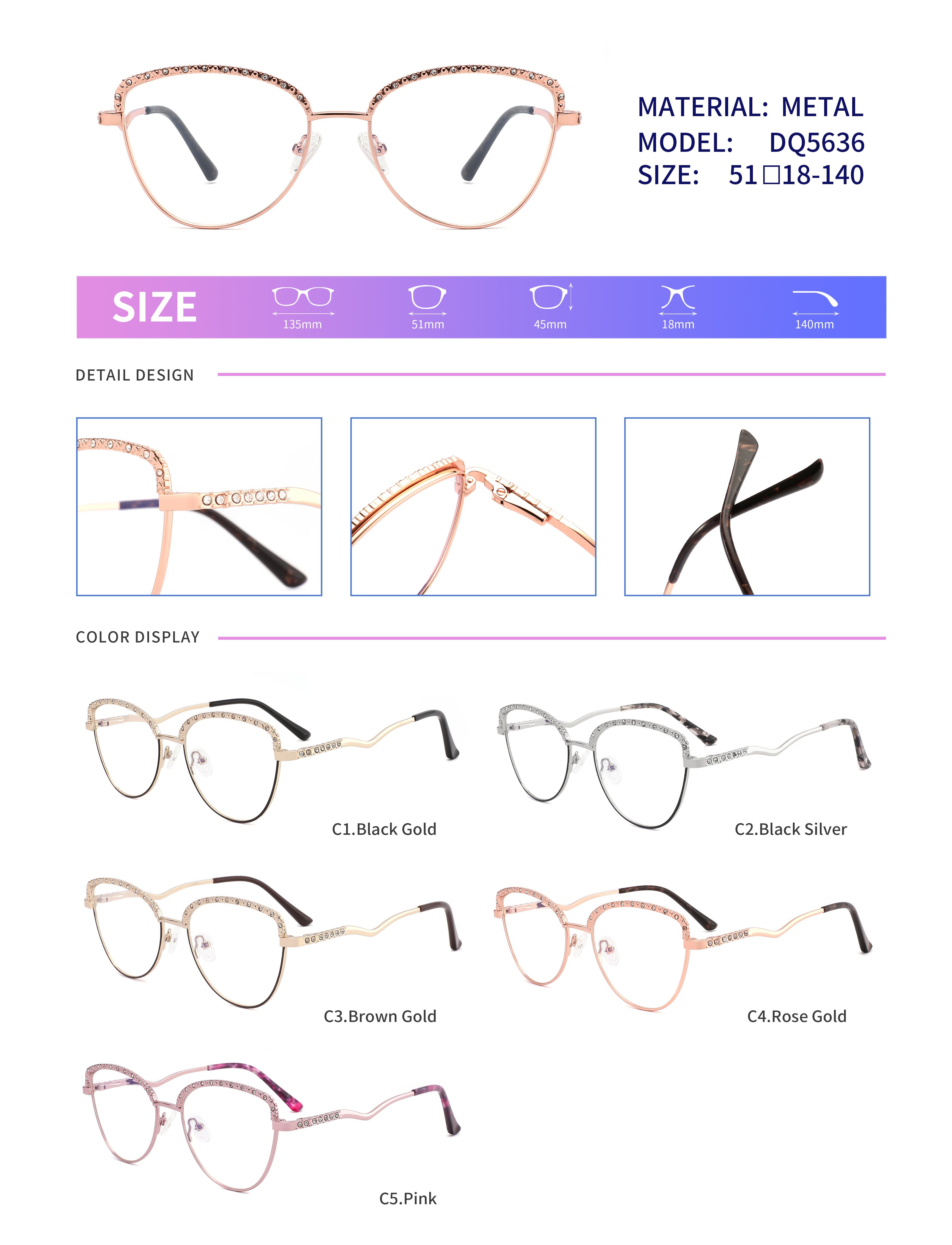 2026 Hit High-quality High-tech Metal Oval Eyeglass Frame with Customizable logo for Women
