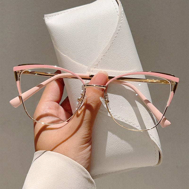 New Luxury Women's Cat Eye Metal Frame Eyeglasses High-End Anti Blue Light Blocking Glasses Spectacle Frames for All Face