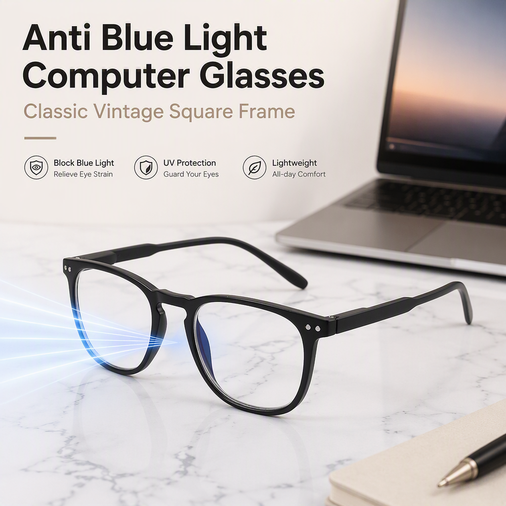 Classic Vintage Rectangle PC Prescription Optical Frames Square Anti Blue Light Blocking Computer Glasses Anti Glare Women Men