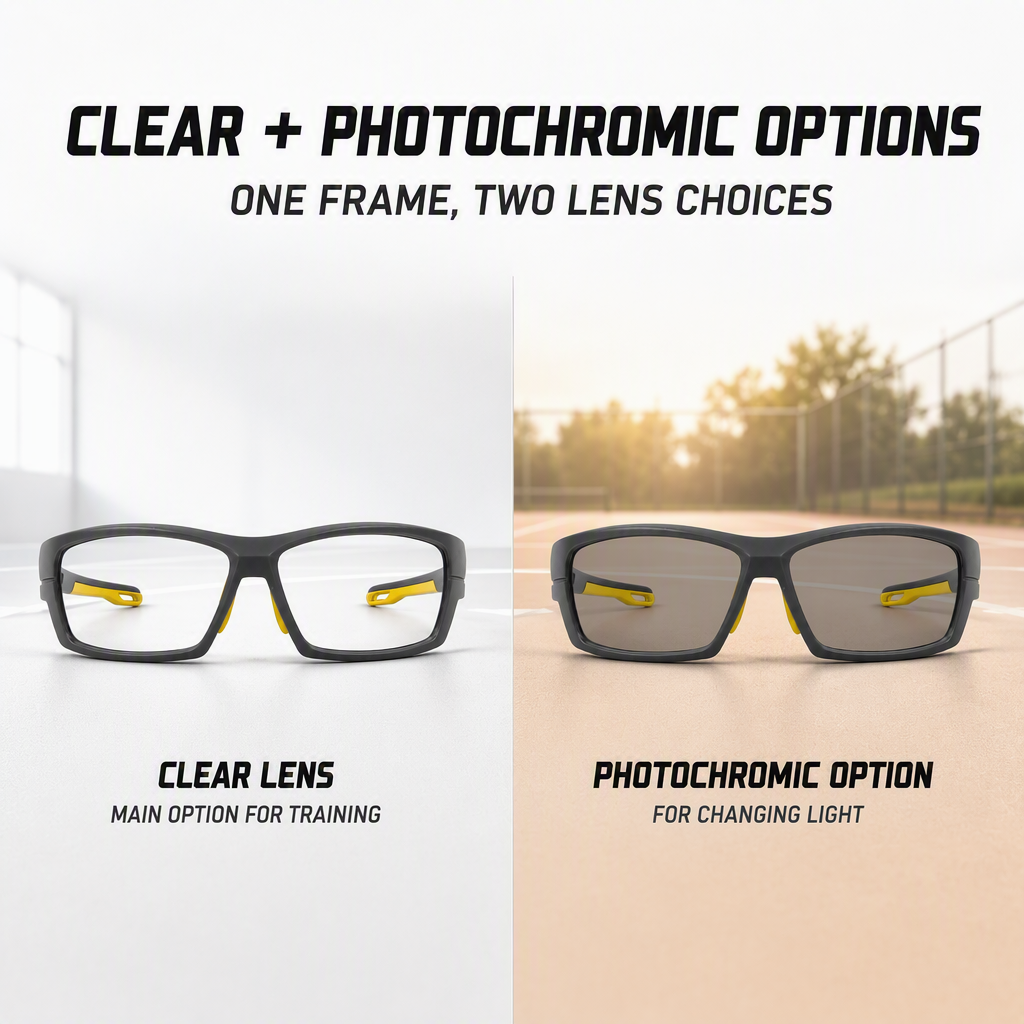 Clear Lens Pickleball Glasses Court Training Sports Eyewear Photochromic Option Custom Logo OEM For Clubs