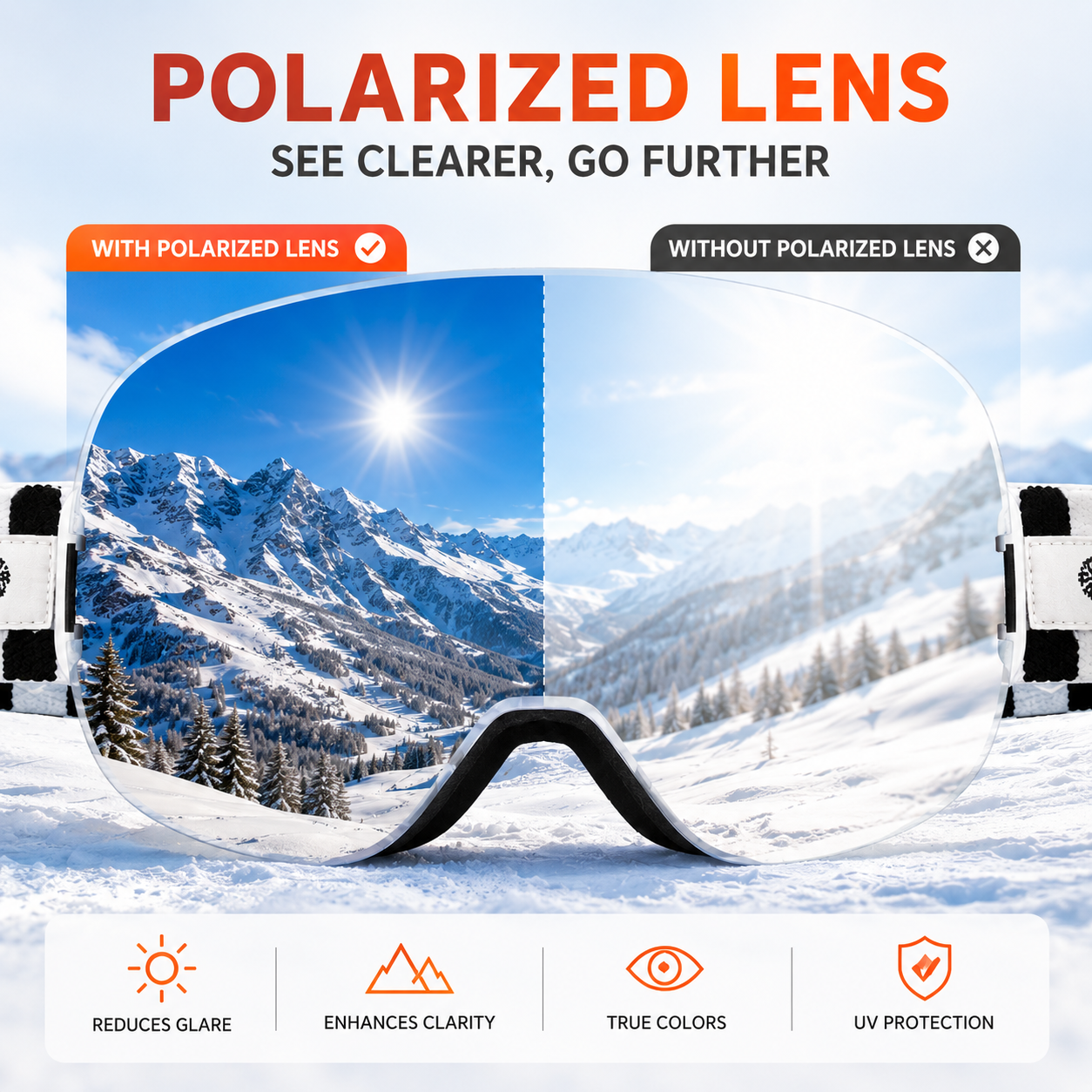 HUBO 29 Polarized Laser Ski Goggles OTG Anti-Fog Prescription Snowboard Sports Eyewear for Glare and Tree Skiing