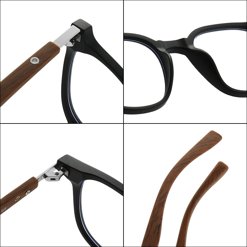 Retro Round Square TR90 Optical Glasses Frame For Men Women Metal Hinge Wood Grain Temples Blue Light Blocking Eyewear