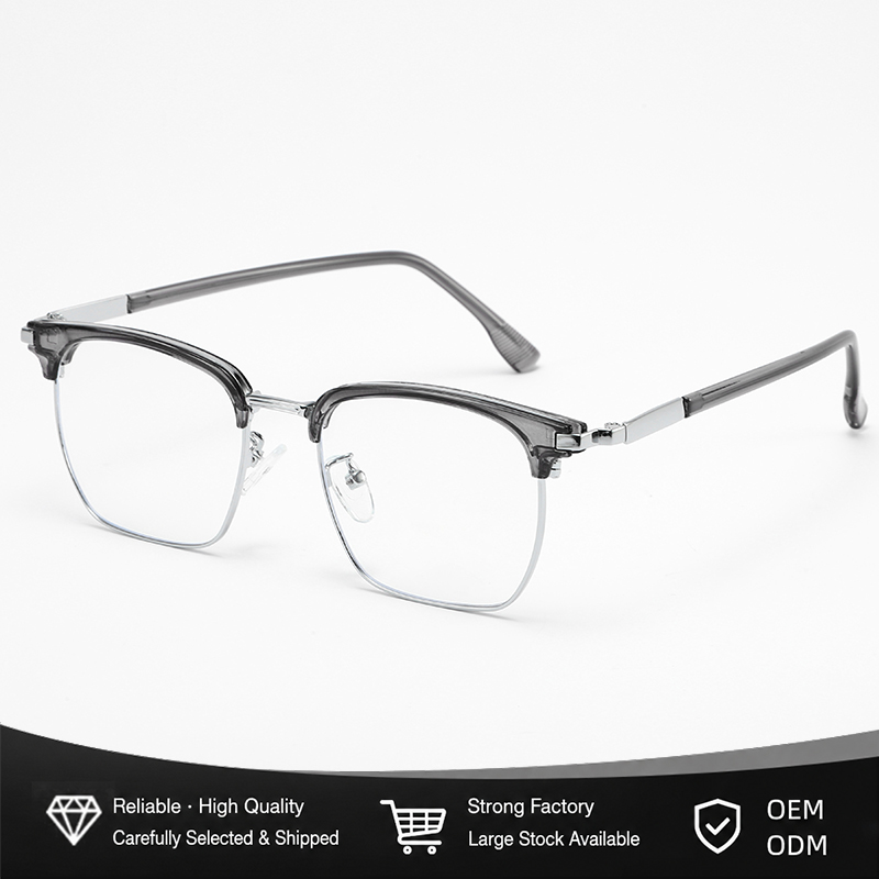 Metal Rim Browline Eyeglasses Women Men Oversized Frame Extended Temples Blue Light Blocking UV400 Wholesale