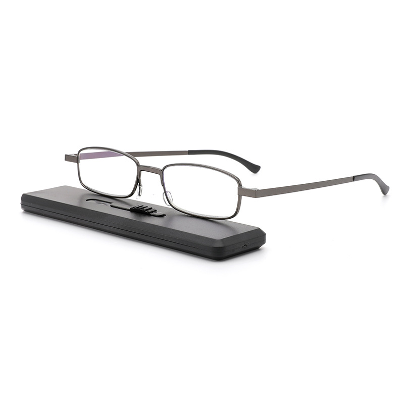 Ultra Thin Mini Reading Glasses With Push-Pull Eyeglasses Case Anti Blue Light Resin Lens Metal Reading Spectacles