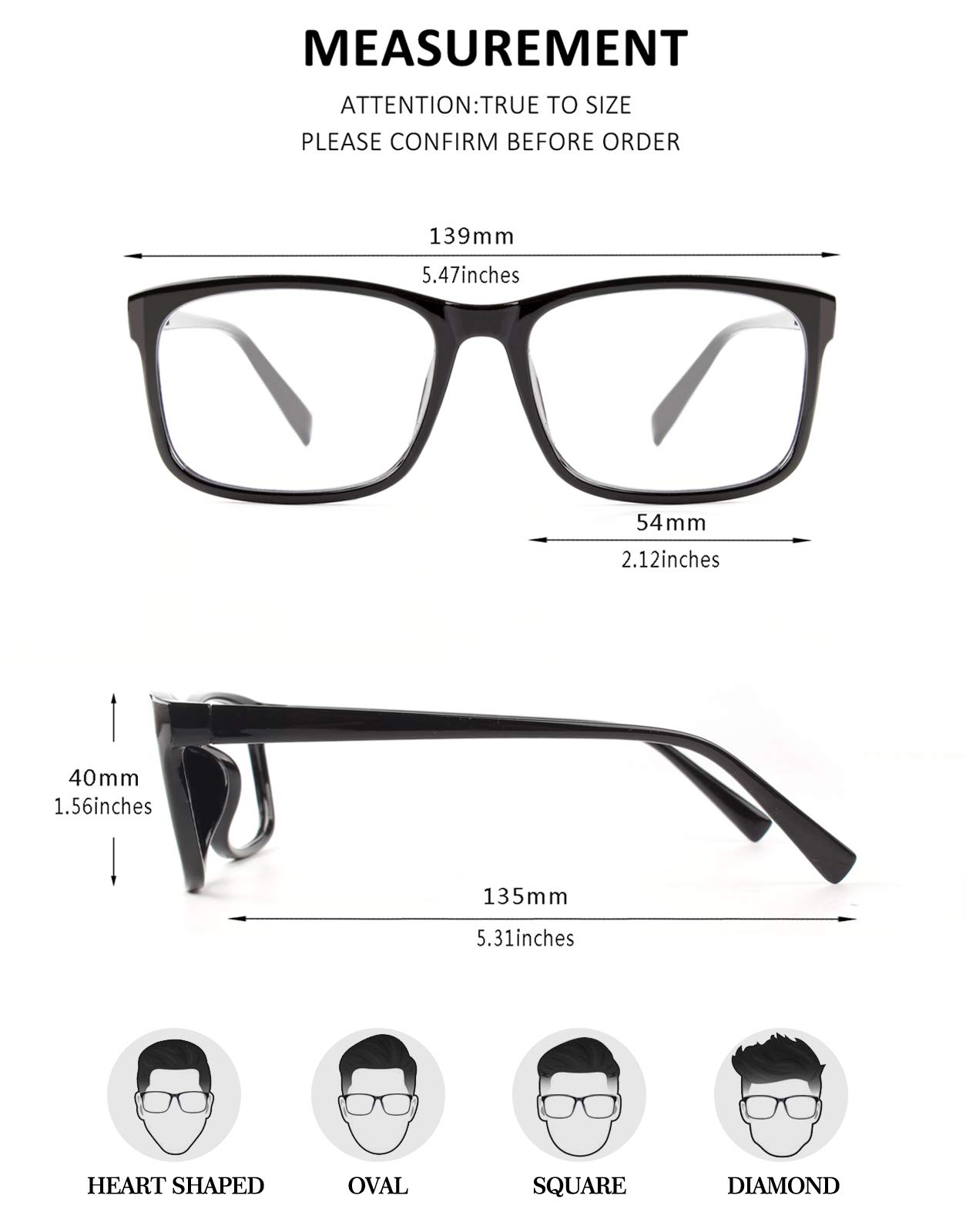 Ready-to-Use Matt Black Acetate Rectangular Men's Eyeglasses Frame Pilot Blue Light Anti-Blue Striped Print Light Weight Squared
