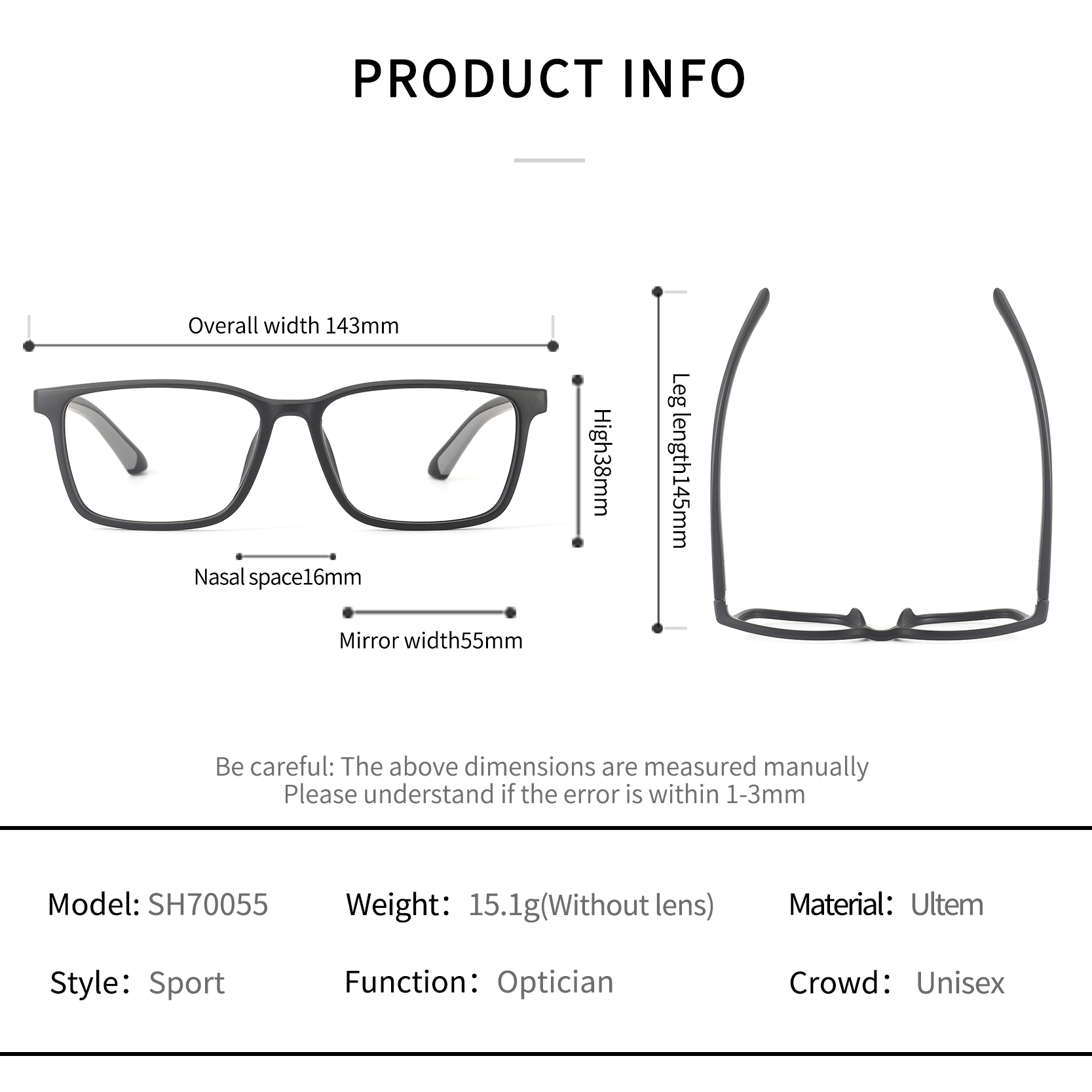 SH70055 Eyewear Frame Optical Ultem Eyewear Unisex Eyewear for Men Women Full Frame Ideal for Daily Wear Eyeglasses Ready Stock