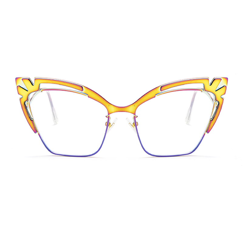 BL66055 Metal Cat Eye Shape Women's Eyeglasses with Print Pattern Stainless Steel Full Rim Fashion Glasses for Daily Wear