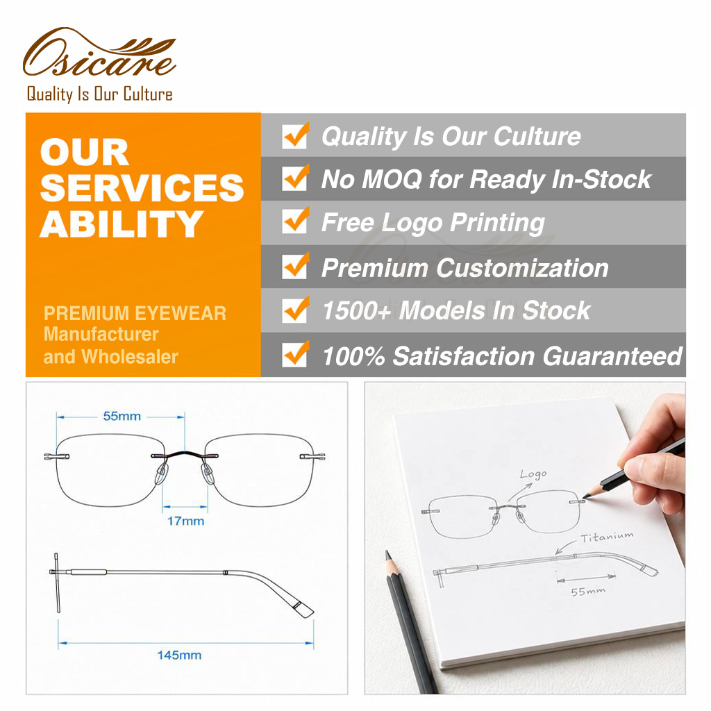 Osicare High Quality Lightweight Titanium Rimless Rect Photochromic Lenses Glasses Eyeglasses Optical Frames Eyewear For Men