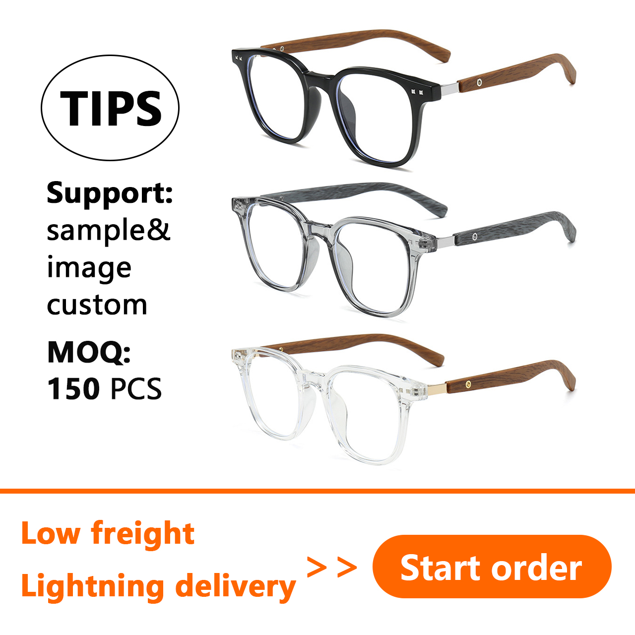 Retro Round Square TR90 Optical Glasses Frame For Men Women Metal Hinge Wood Grain Temples Blue Light Blocking Eyewear