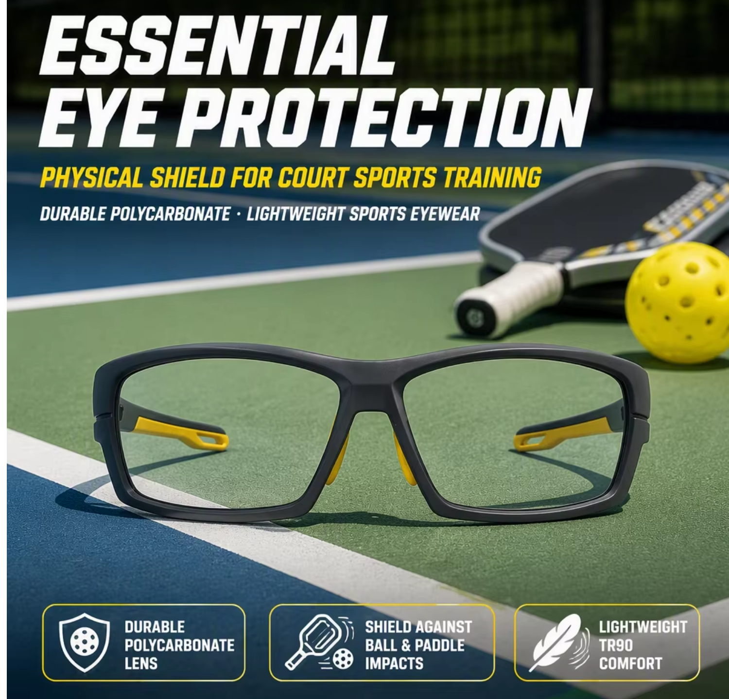 Clear Lens Pickleball Glasses Court Training Sports Eyewear Photochromic Option Custom Logo OEM for Clubs