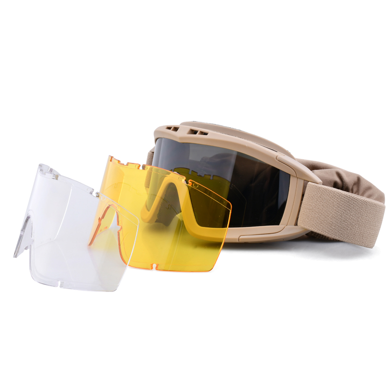 In Stock Wholesale Shooting Google EN166 Shooting Googles 3 Lens Tactical Glasses Safety Goggles Tactical Glasses