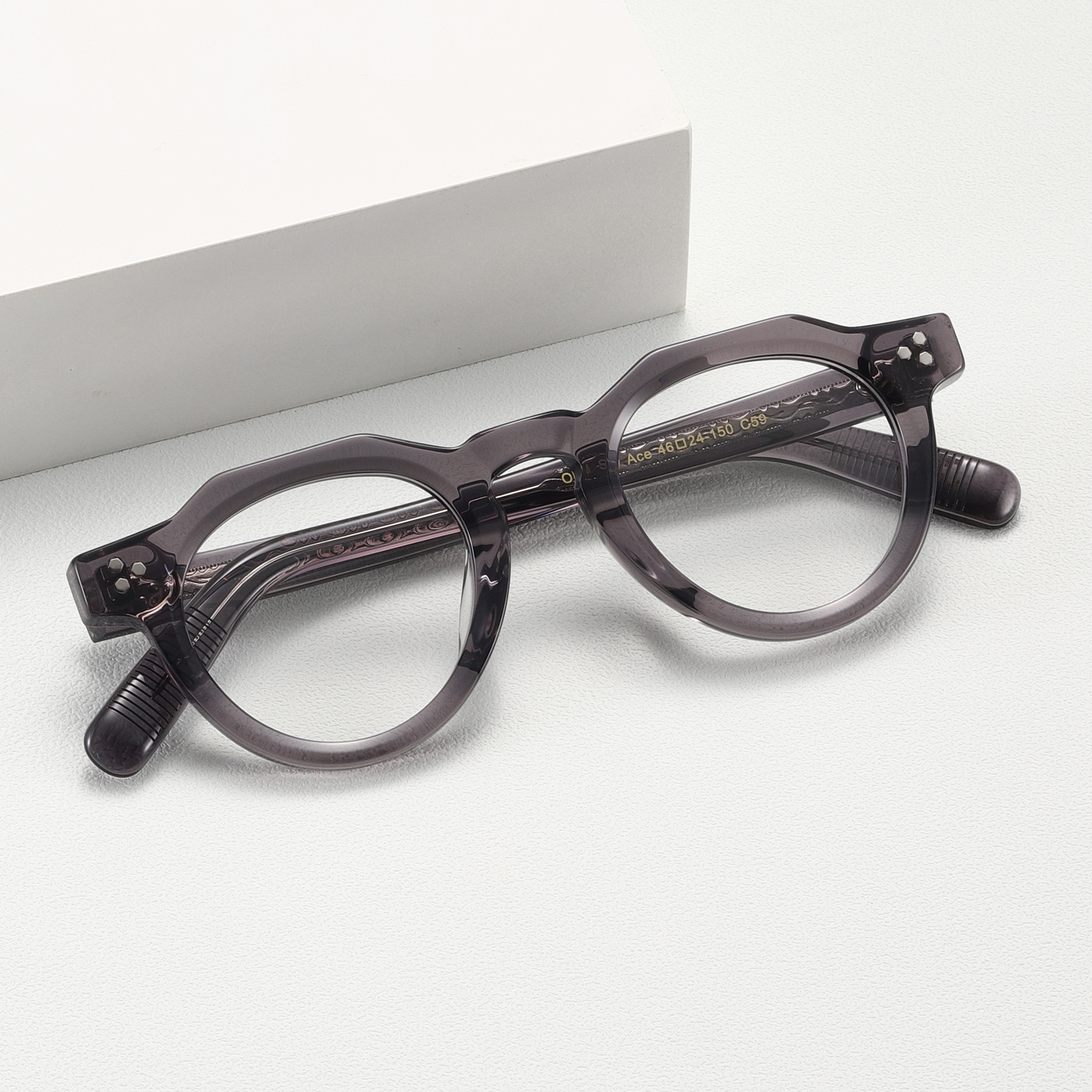 Vintage Round Acetate Optical Eyeglass Frame Unisex, Thick Rim Rivet Prescription Glasses Frame Factory Wholesale Custom Logo