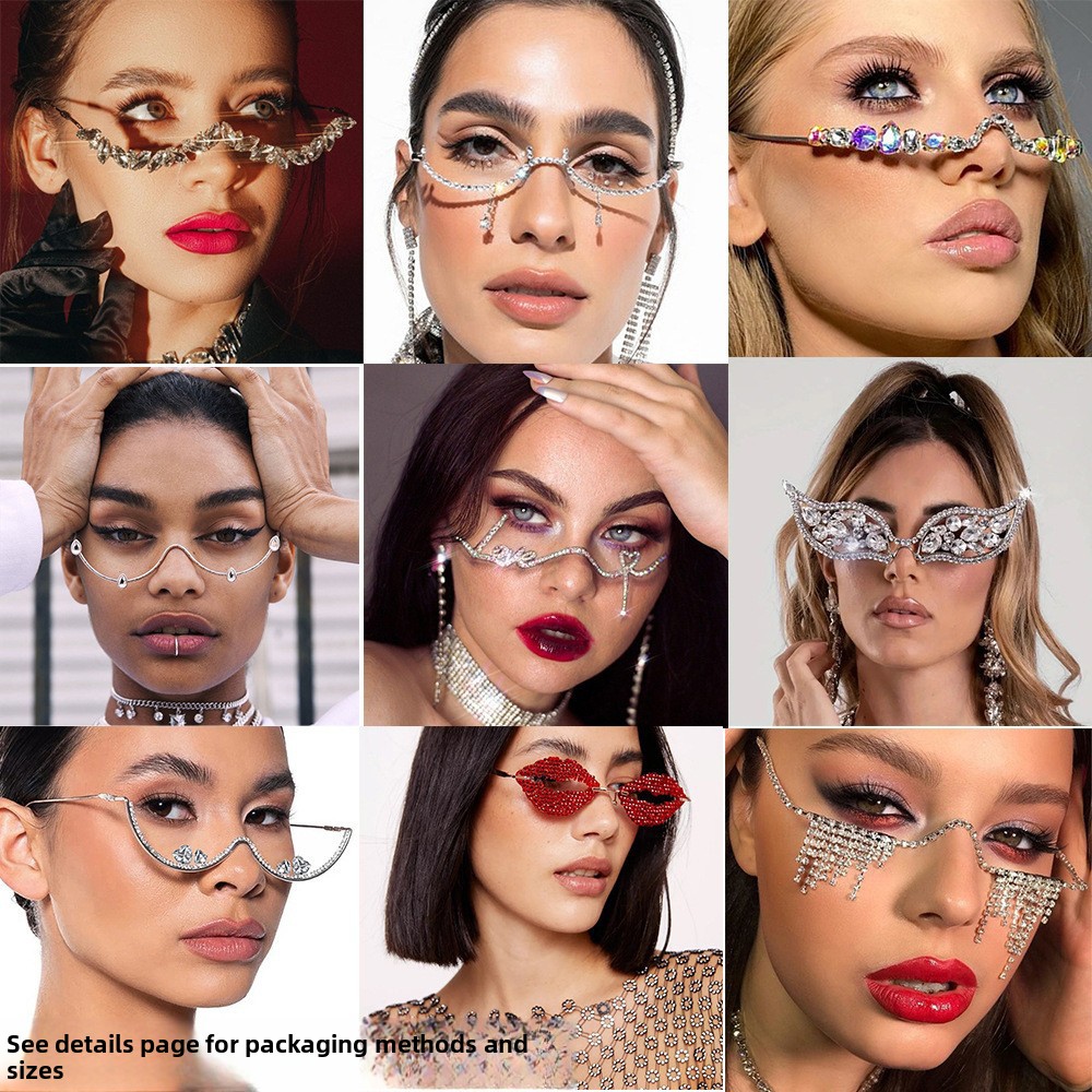 Cross-border Best-selling Rhinestone Eyeglass Frames for Women High-end Look Diamond-encrusted Rimless square Face Shape